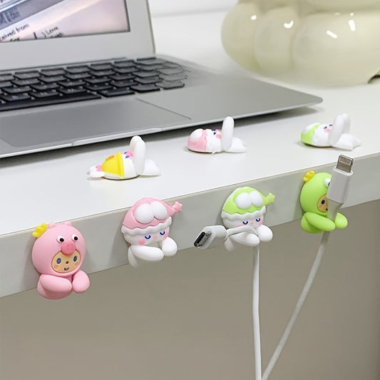 Two cute plastic cable storage hooks for organizing earphones, charger cables, keys, and other items in your home or office. Perfect for desktop or bedroom decor.