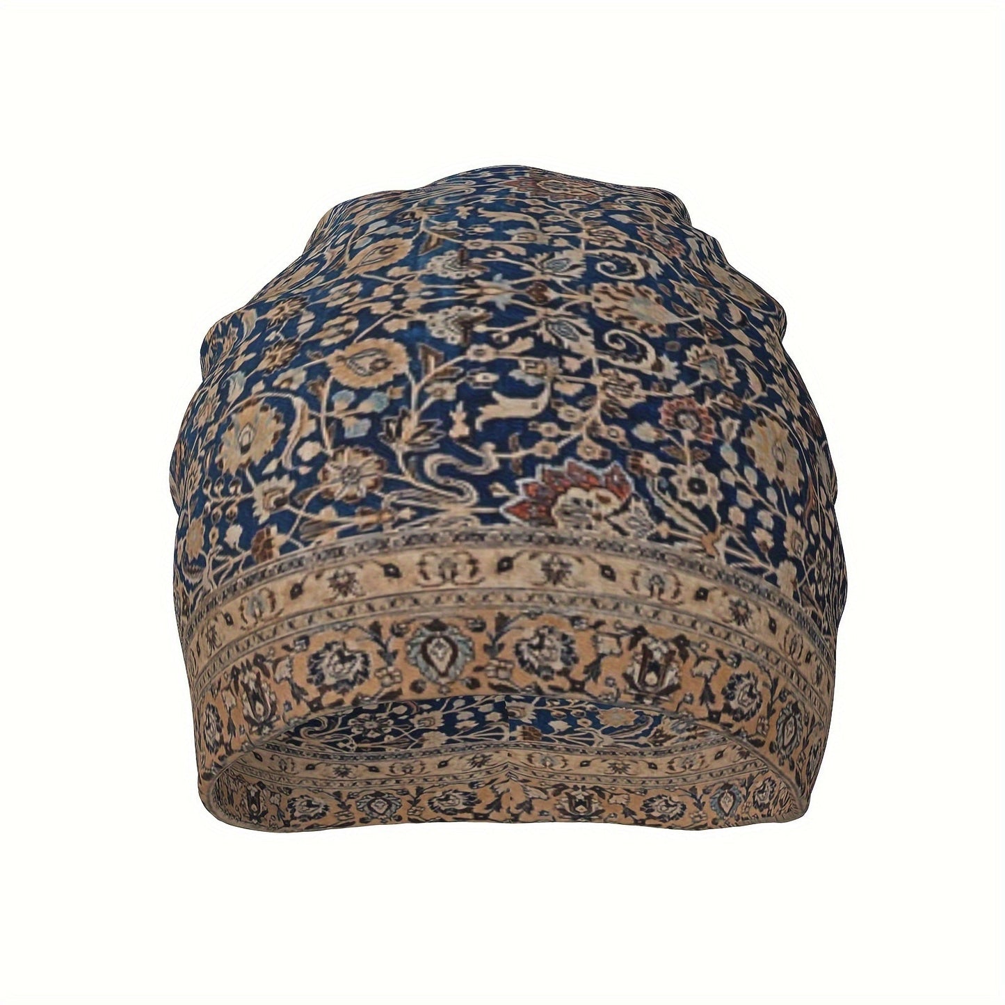 Beanie Inspired by Antique Tabriz Persian Rug, Boho-Chic Style - Soft, Stretchy Skull Cap for Men & Women, Machine Washable with Floral Print