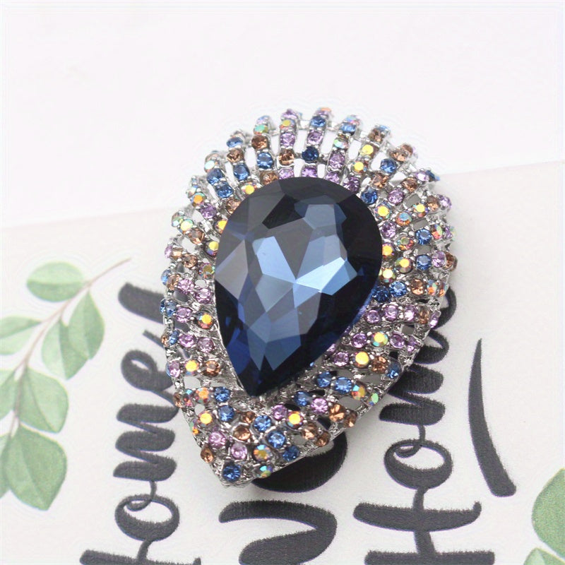 Elegant Teardrop Rhinestone Brooch Pin for Women - Luxury Enamel Design Fashion Accessory with Simulated Stones