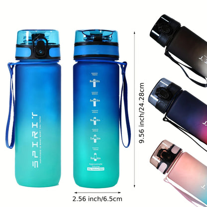 Durable frosted plastic sports water bottle with rainbow gradient, ideal for outdoor activities.