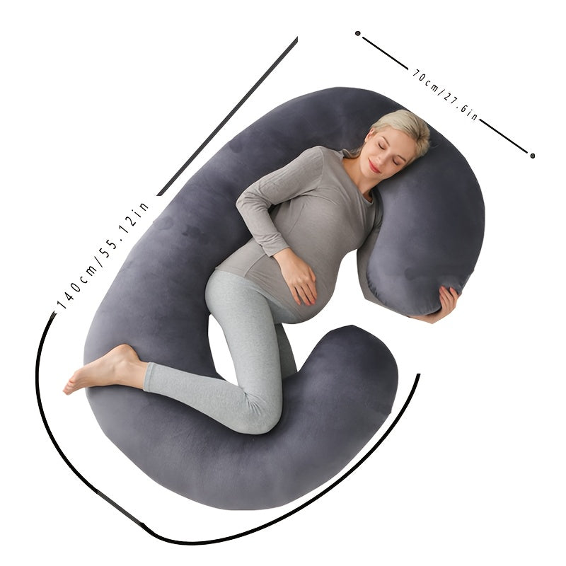 The Ultra-Soft Crystal Velvet Maternity Pillow offers C-Shaped full body support with a removable and washable cover. It includes a large lumbar cushion for comfortable sleep during pregnancy, making it the perfect gift for Christmas, Halloween, and