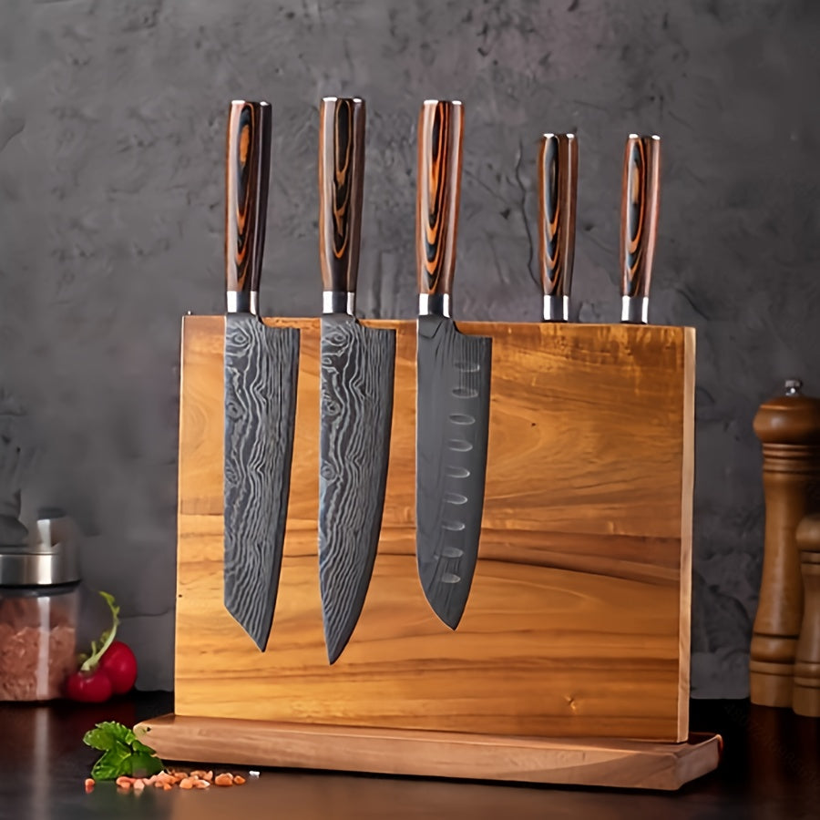 Solid Walnut Wood Magnetic Knife Block with 1 Piece - Stylish Kitchen Utensil Holder - Safe for Food Storage - Elegant Home Kitchen Decor