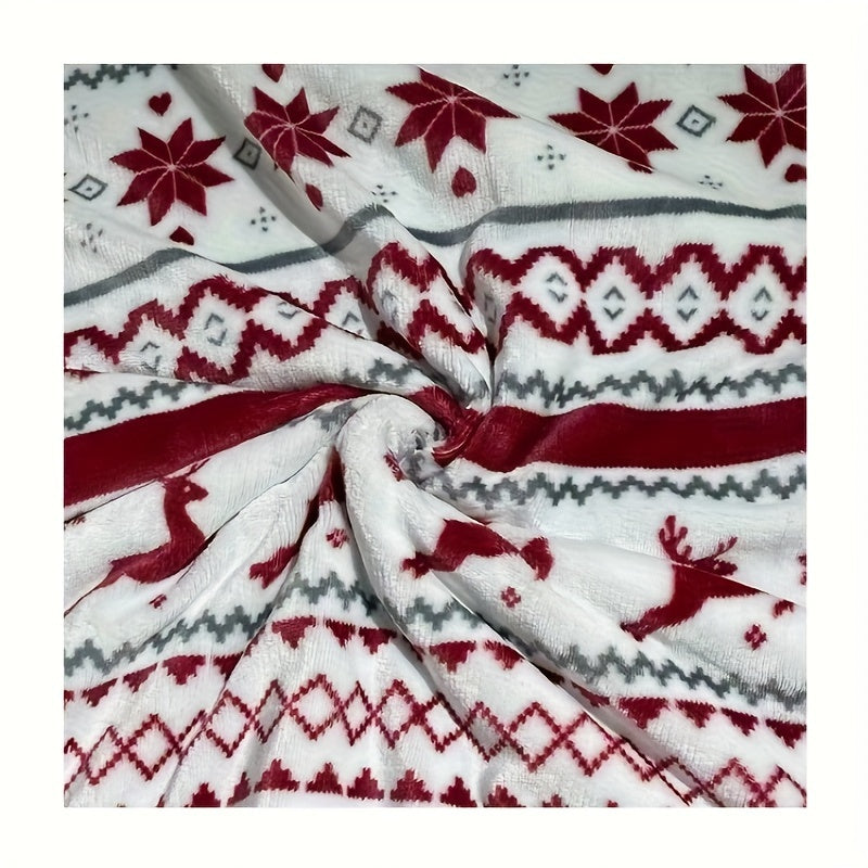 Christmas Sherpa Blanket perfect for boys and girls, featuring a festive holiday design with reindeer and snowflakes. Made from soft plush fleece, this warm winter cabin throw blanket is ideal for cozying up during the colder months.