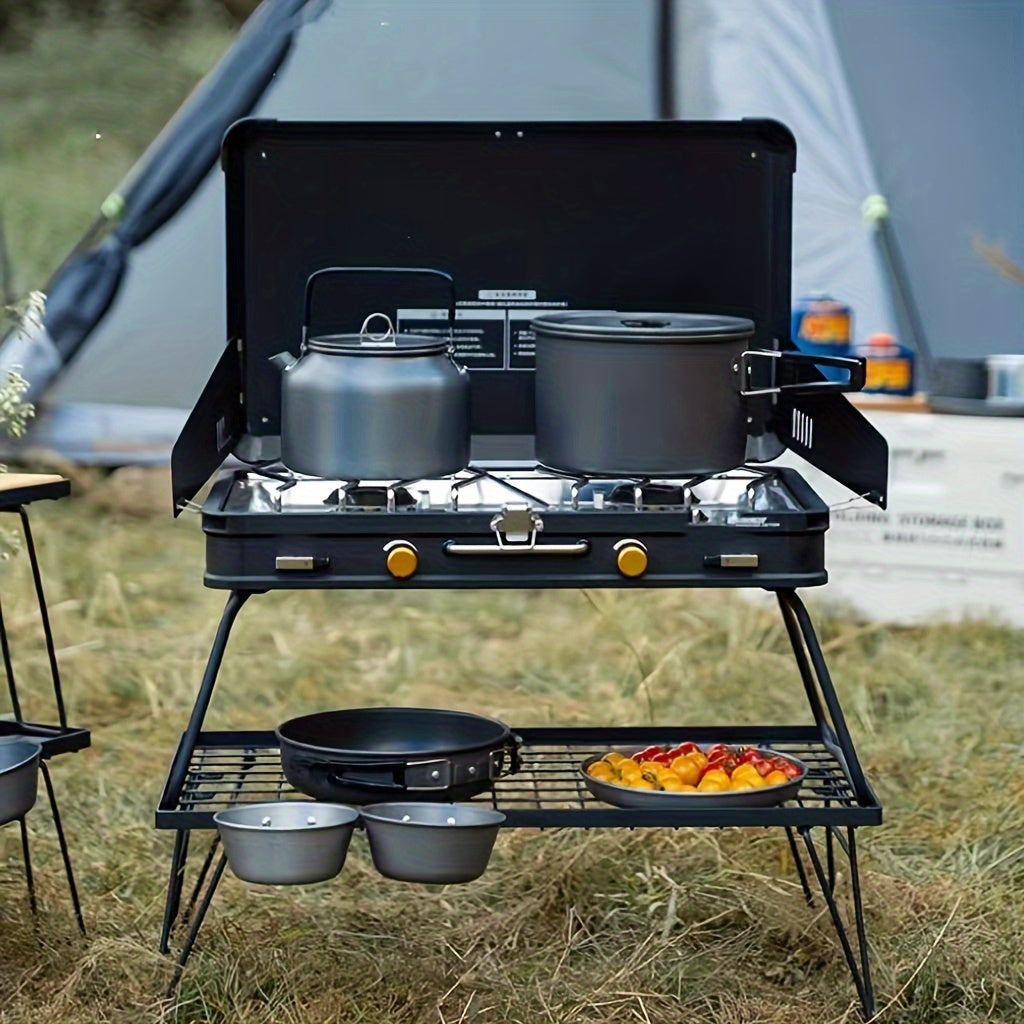 Portable Outdoor Camping Cookware Set - 8-Piece Hard Anodized Aluminum Pots and Pans with Medium Frying Pan, Medium Boiling Pot, Small Cooking Pot, 5 Bonus Accessories, Dual-Purpose Sauté and Boil, Compact Storage Ideal for Camping