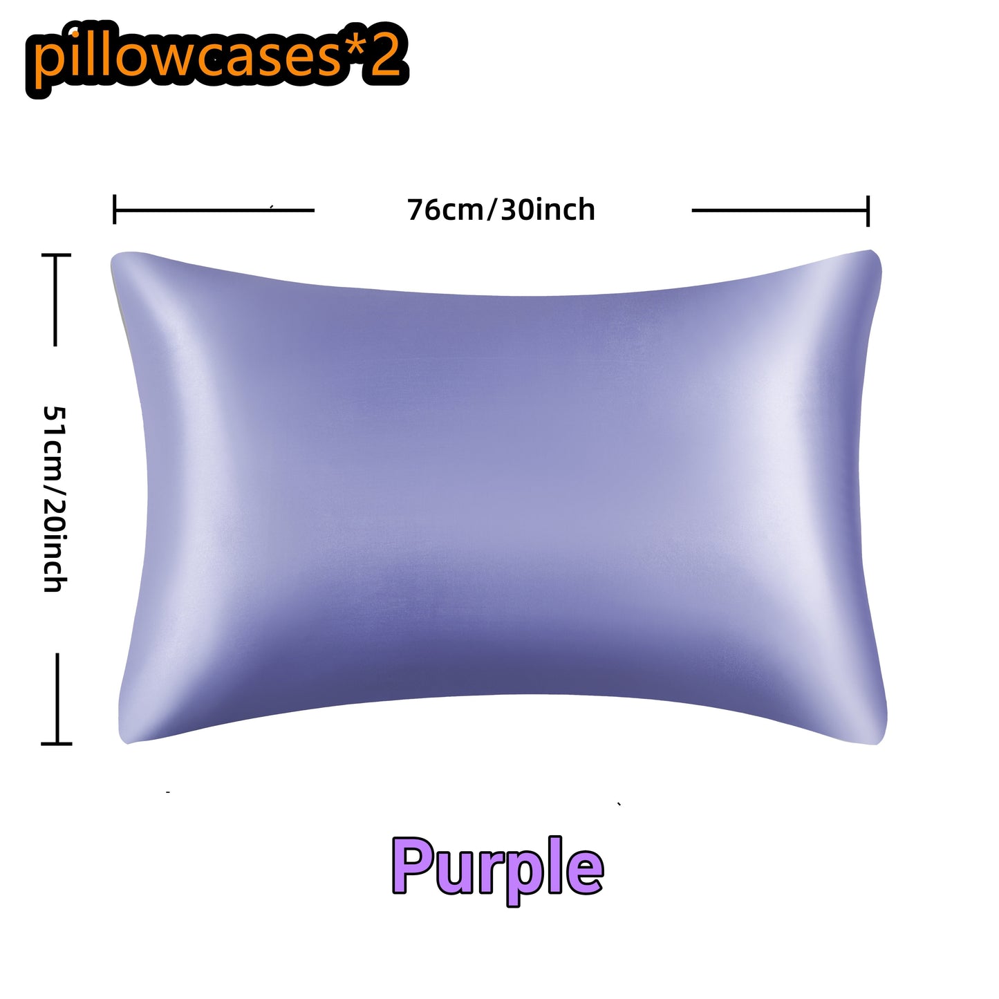 Two pieces of luxurious satin pillowcases available in various colors. These pillowcases feature a smooth and glossy finish with an envelope closure for convenience. They are machine washable and made of 100% polyester. No filler is included.