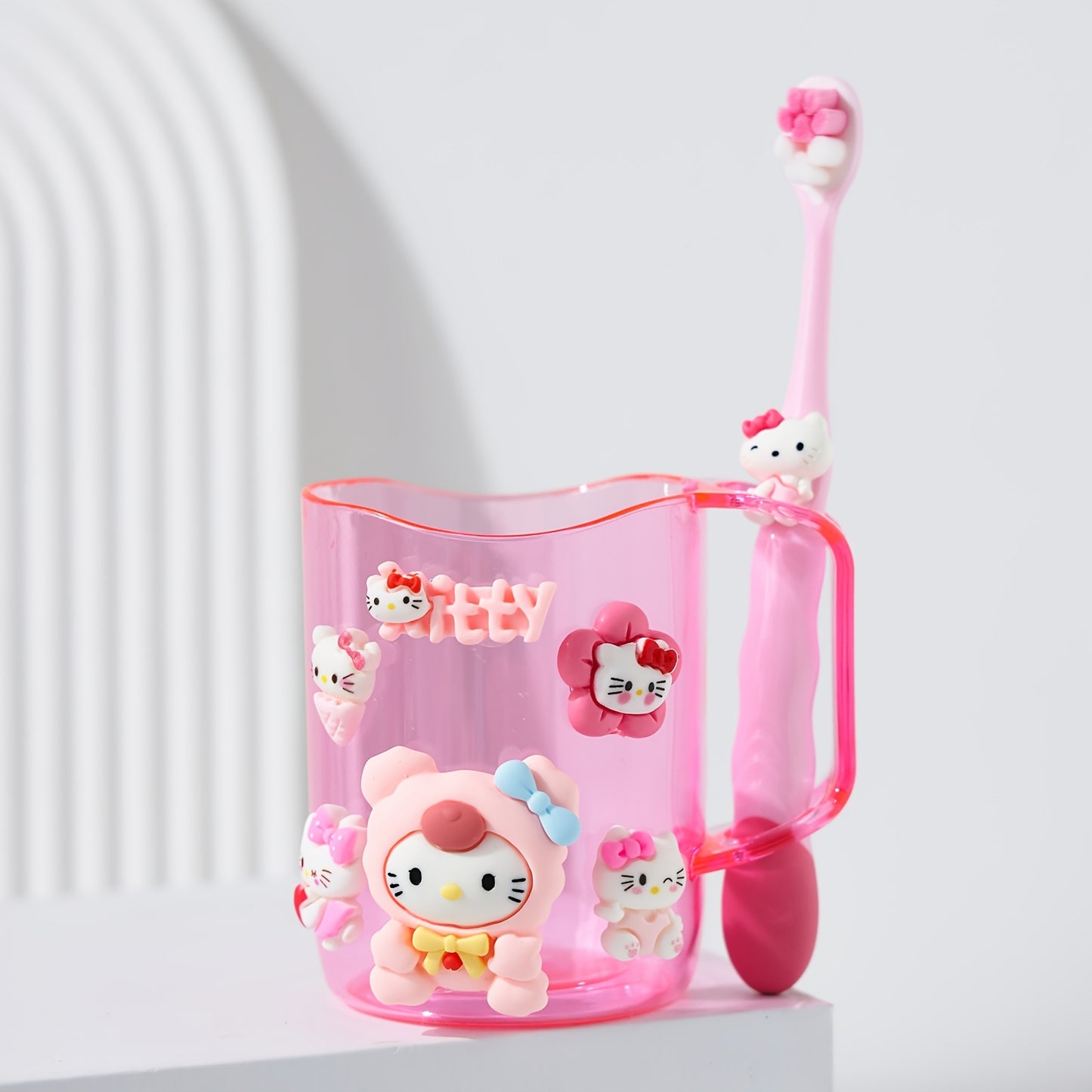 2pcs Sanrio Cute Cartoon Kuromi, Melody toothbrush holder set made of durable PP material for both men and women. Includes mouthwash cup and toothbrush.