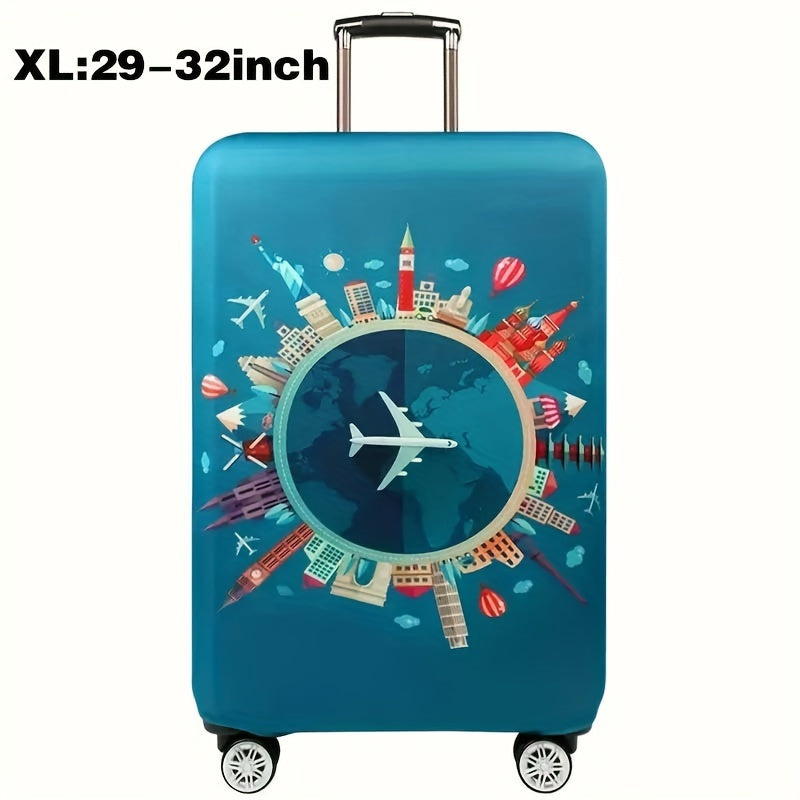 Cartoon patterned elastic luggage cover for travel suitcase or trolley duffle case.