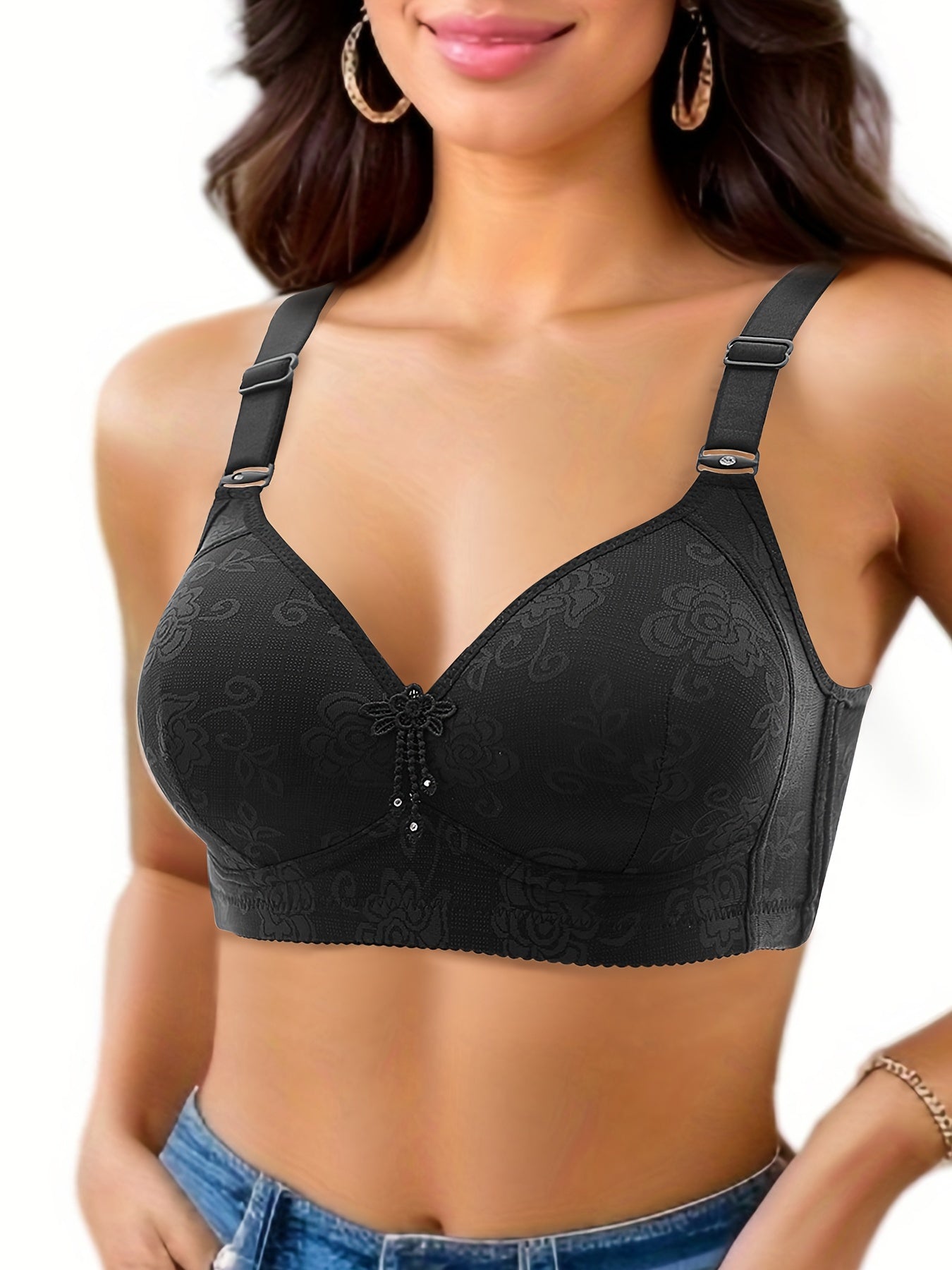 5 Elegant Nylon Push Up Bras with Wireless, Non-Removable Padding in Solid Color Knit Fabric for Adult Everyday Comfort.