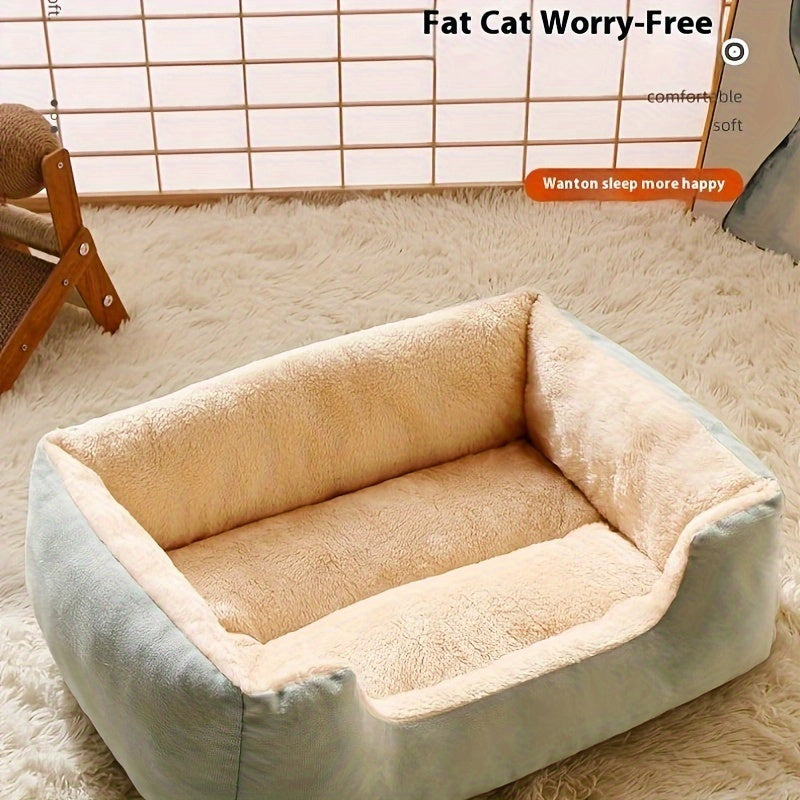 Cozy plush pet sofa bed for cats and small dogs in gray with modern design. No assembly required, perfect for indoor comfort.