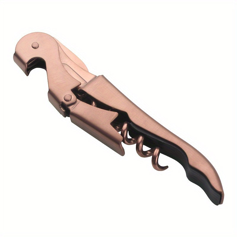 Stainless Steel Corkscrew with Foil Cutter - Classic Wine Opener with Double Hinges for Bars, Restaurants, and Home Use. Available in Silver, Golden, Rose Golden.