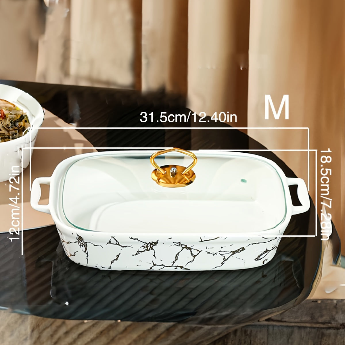 [Customer Favorite] Elegant Marble Design Ceramic Serving Platter Set with Lid - Versatile Kitchen Utensil for Soups, Sandwiches, Snacks, Parties, and Home Use