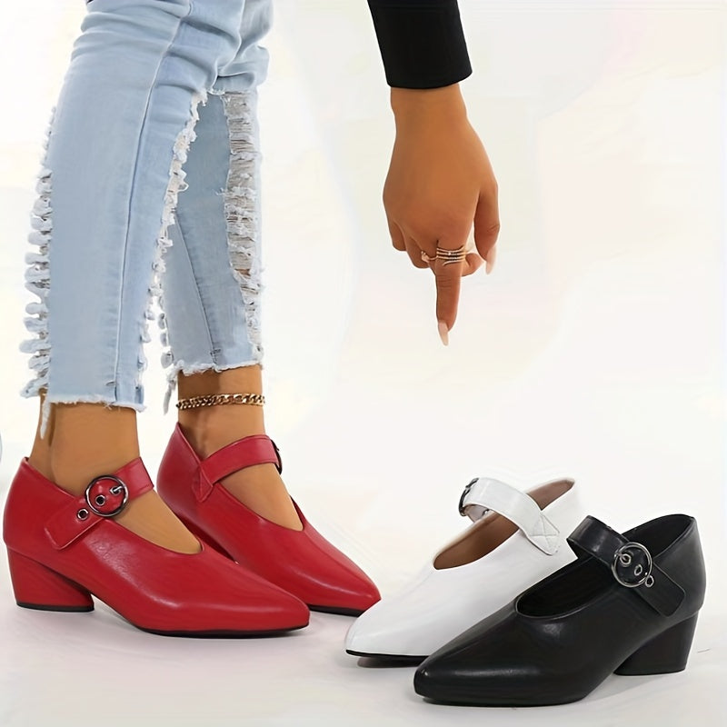 2023 Summer Solid Color Versatile Sexy High Heels Buckle Soft Pointed Thick-Heeled Fashion Shoes