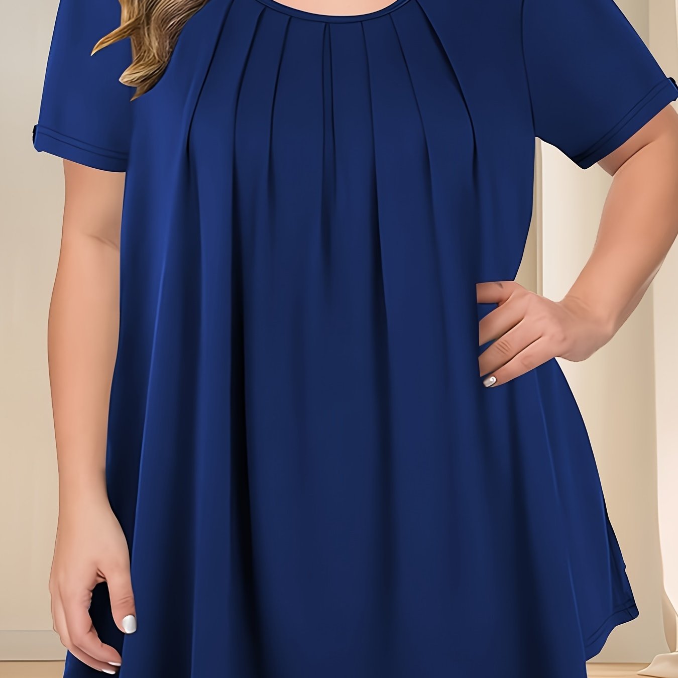 Pleated button detail T-shirt for plus size women, perfect for spring & summer.