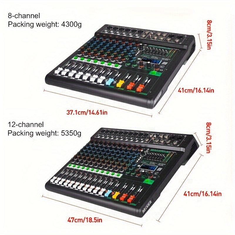 NXG XF8/12/16 Professional Mixer Soundboard with 8/12/16 Channels, USB MP3 Computer Input, 48V Phantom Power, Built-in 99 Reverb Effects, and Recording Function.