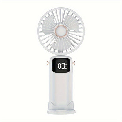 USB Rechargeable Portable Mini Fan with LED Battery Indicator - 6-Speed Handheld Design for Men & Women - Perfect for Office, Outdoor Adventures, Travel & Camping