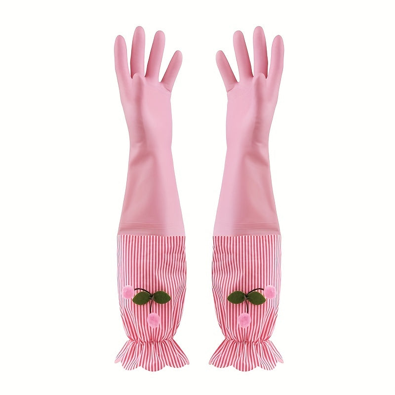 1 pair of long thermal gloves for winter, featuring plus velvet lining for extra warmth. These versatile gloves can be used for household cleaning, dishwashing in the kitchen, and other housework tasks. Waterproof and non-slip, they are durable enough