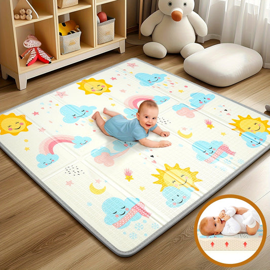 1 piece Play Mat measuring 127.0 x 127.0 cm and 1.52 cm thick. This reversible mat features a waterproof PE surface and is easily foldable. With a double-sided design featuring both Zoo and Geometric patterns, this safe foam playmat is ideal for