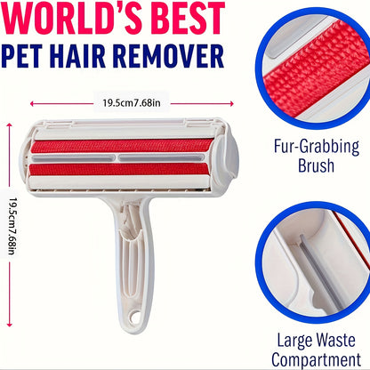 Ergonomic pet hair remover roller for dogs and cats with reusable lint brush, ideal for furniture and fabrics.