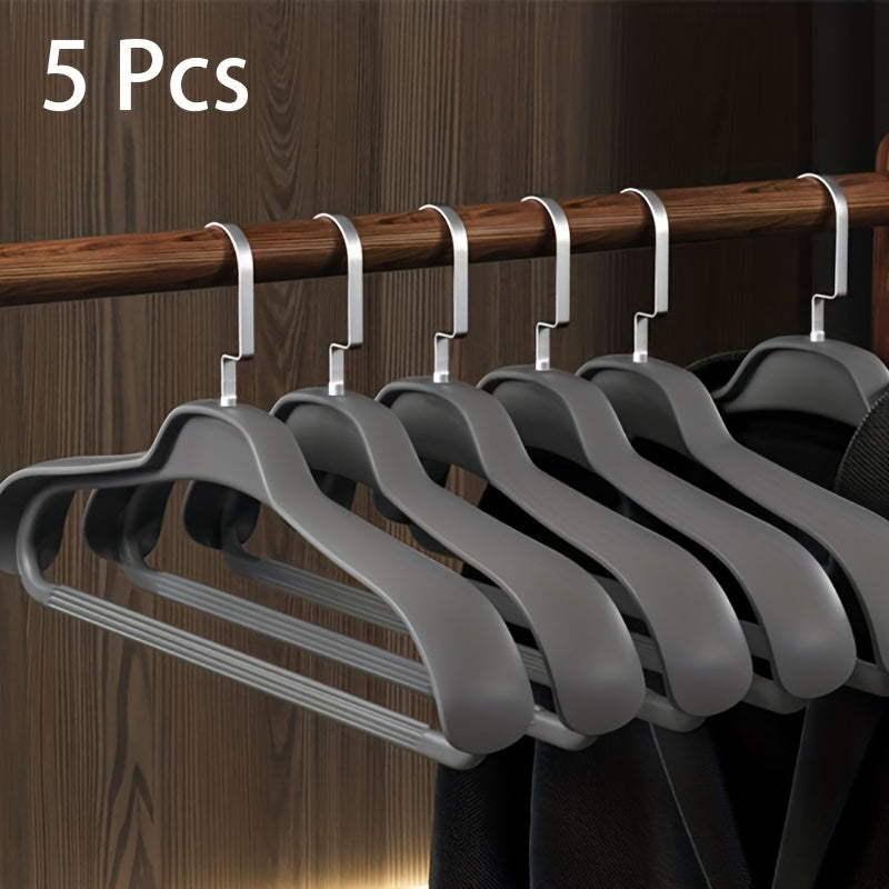 5 Heavy Duty Clothes Hangers in Gray/White/Blue for Home Organization - Wrinkle & Shoulder Resistant, Sturdy Coat Racks - Washable & Rust-Proof. Suitable for Corner, Bedroom, Bathroom and