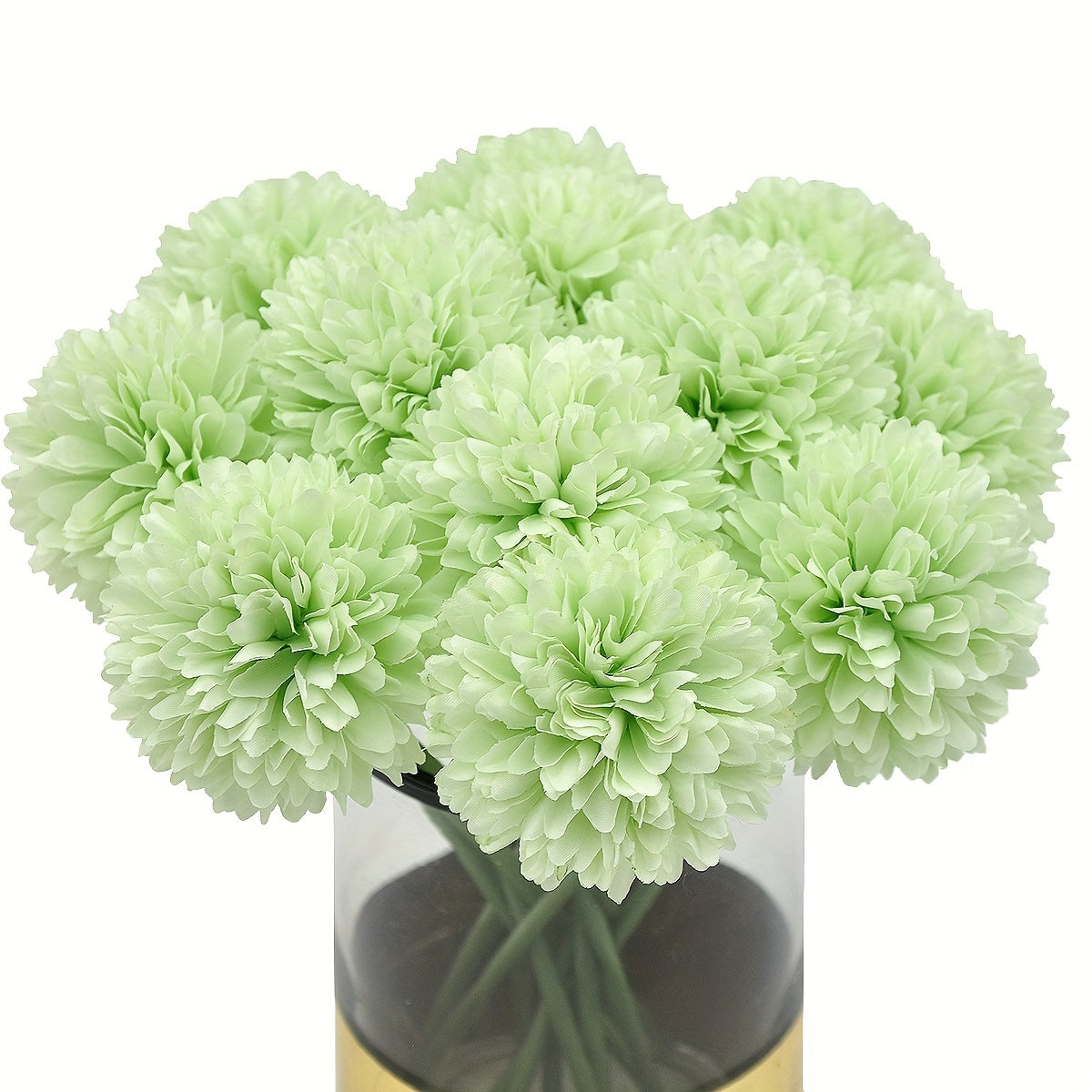 10 artificial chrysanthemum ball flowers for wedding bouquets, home decor, or party table centerpieces.