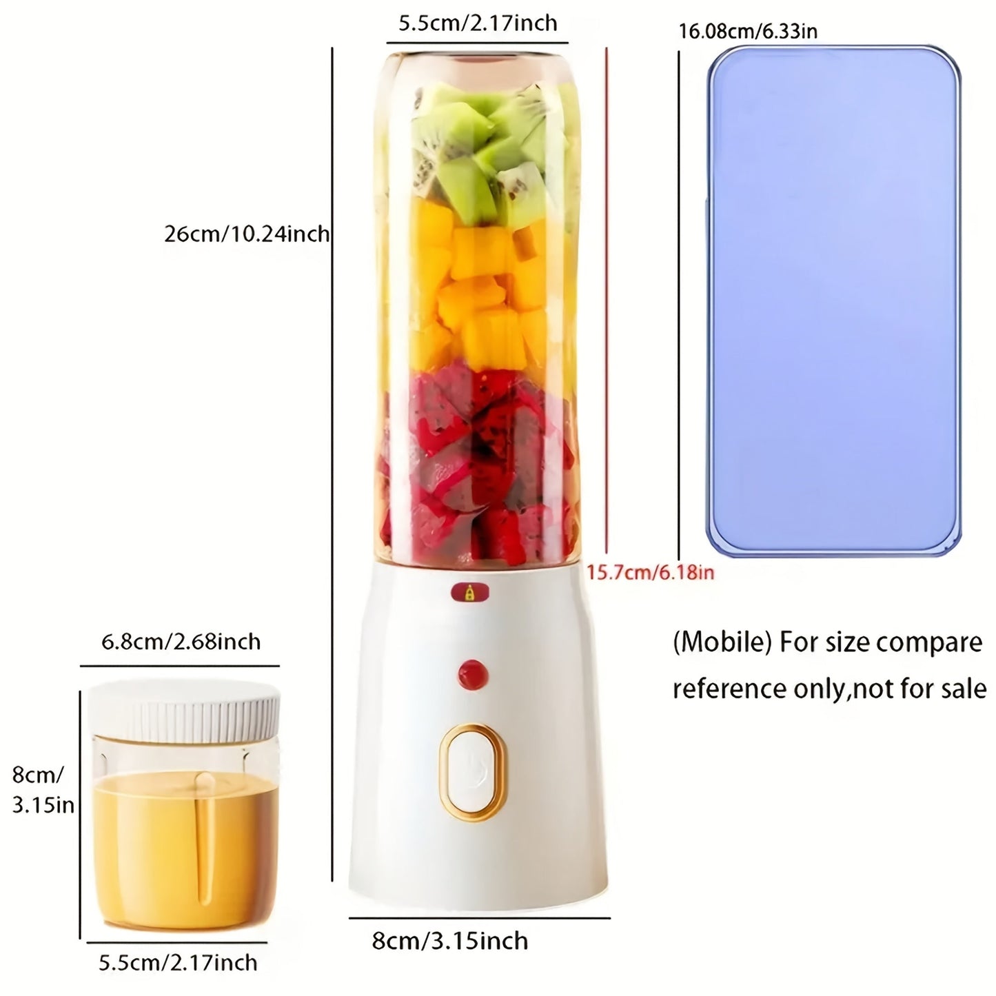 3 ta Portativ Blender va Suyuq Meva Pressi - USB orqali zaryadlanadigan, Smoothie va Milkshake uchun Ikki Qopqoq Dizayni, Uyda va Sayohatda foydalanish uchun mukammal