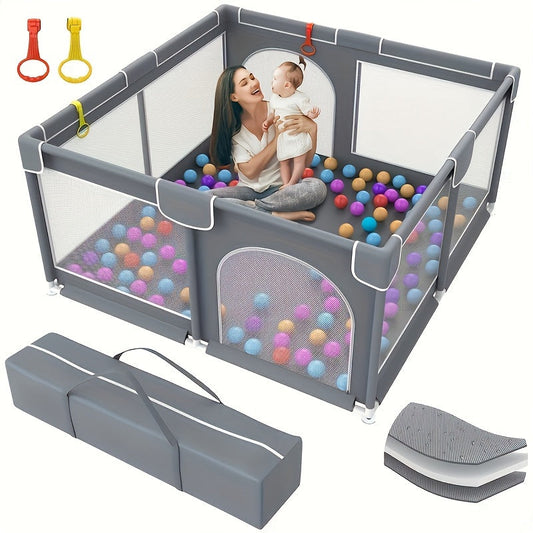 Assembly Required Extra Large Indoor Portable Metal Play Yard with Door, Safety Enclosed Activity Center, with Storage Bag and Ball Pit for Toddlers