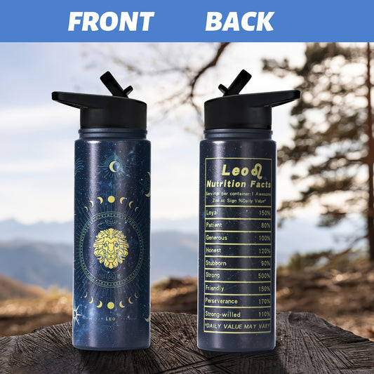 1pc Stainless Steel Zodiac Water Bottle with Lid, Straw, and Double Wall Vacuum Insulation - Ideal for Travel, Outdoor Activities, or as a Birthday Gift. Great for Halloween parties or as room decor.