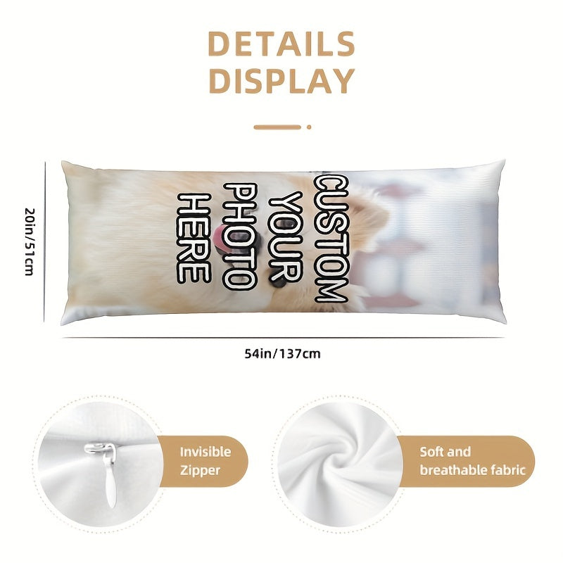 One piece of personalized long body pillowcase featuring photos or text, made from short plush material with double-sided printing. Perfect gift as a customized pillowcase cover, no pillow core included. Measures 50.8 × 137.16 cm.