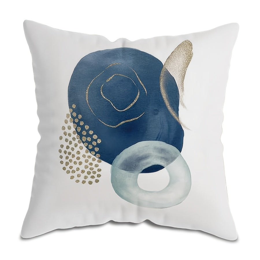 Add a stylish touch to your living space with the Chic Blue Geometric Throw Pillow Cover. This Abstract Boho Mid-Century Modern Design features a zip closure and is machine washable. Made of high-quality polyester, this cover measures 44.96x44.96 cm