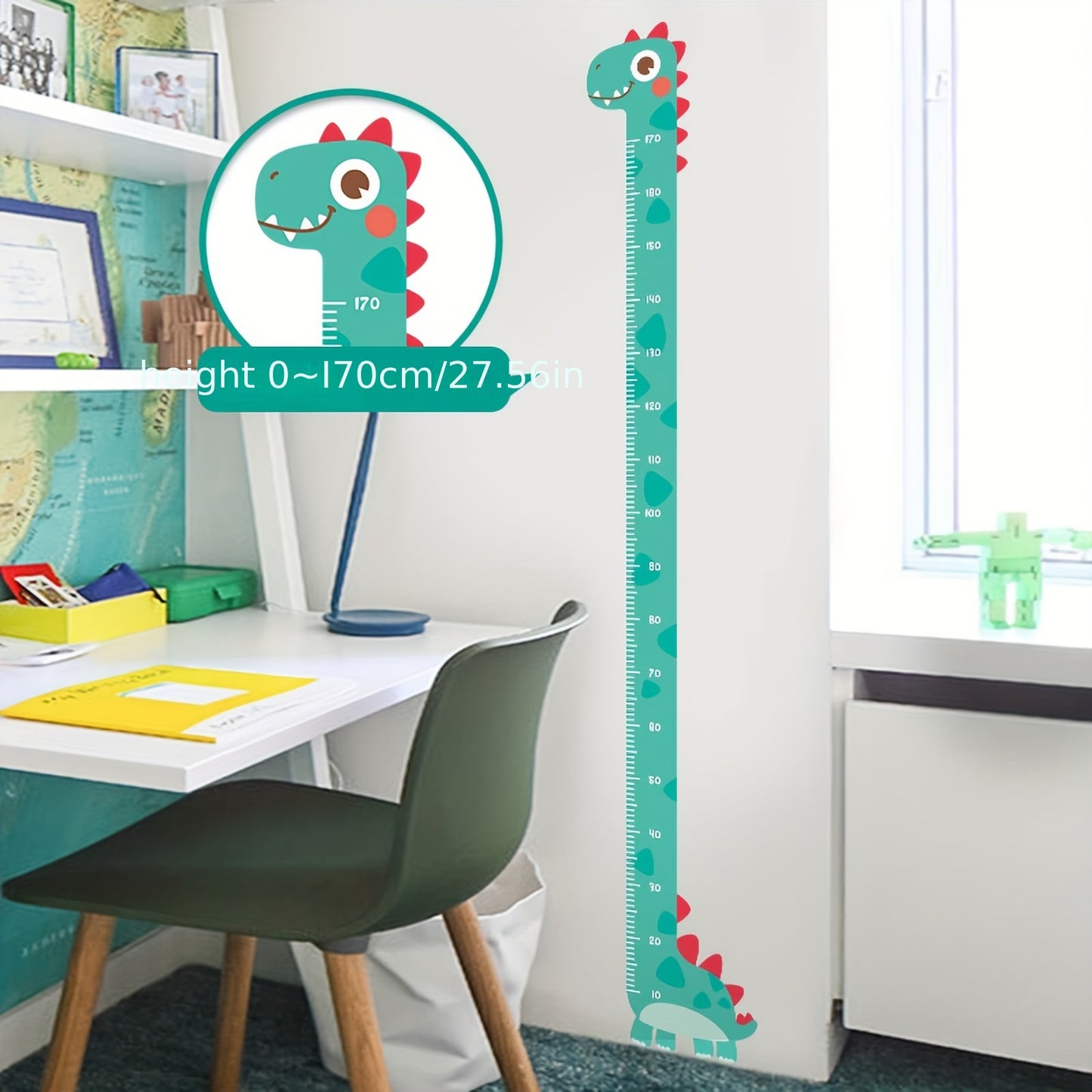 Unicorn giraffe dinosaur height wall sticker, creative cartoon measuring ruler, self-adhesive decoration.