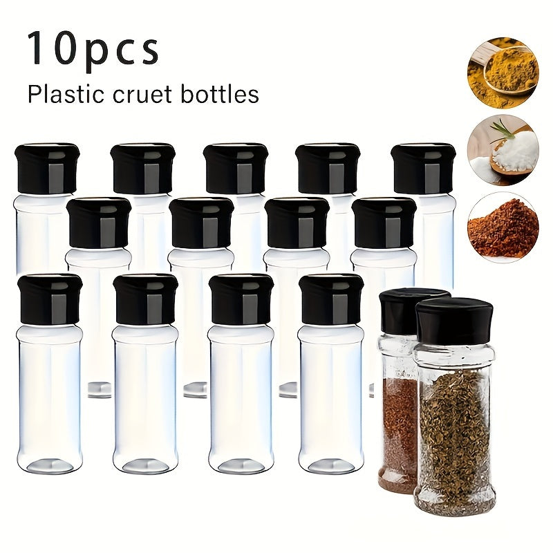 Set of 10 Plastic Pepper Shakers - Sturdy Spice Containers with Flip-Top Cap, 100ml Clear Seasoning Jars, Ideal for Organizing Kitchen Essentials, Storing Herbs & Condiments