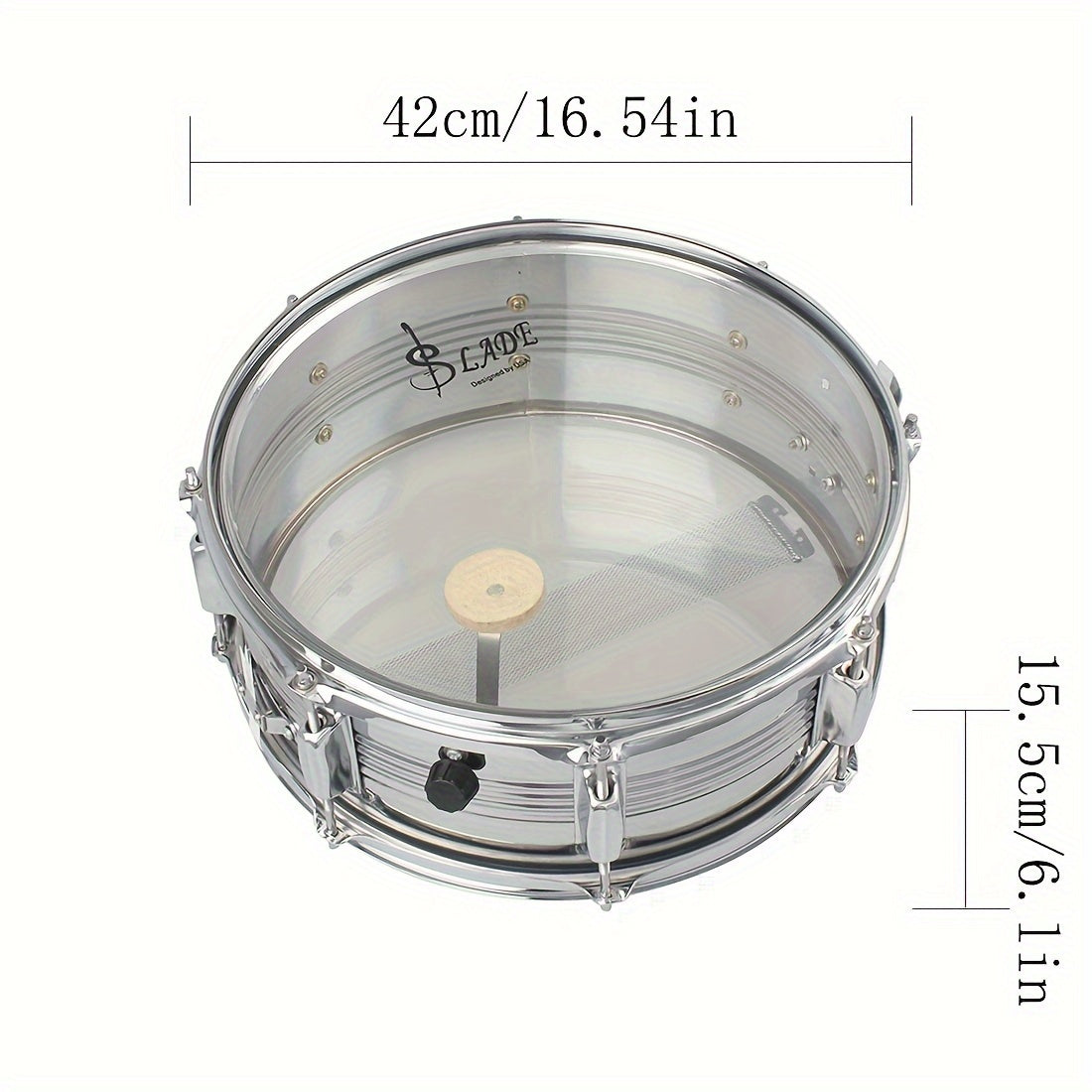 14-inch Small Military Drum with Transparent Drumhead, Professional Performance Snare Drum for Guard of Honor Marching Musical Instrument.