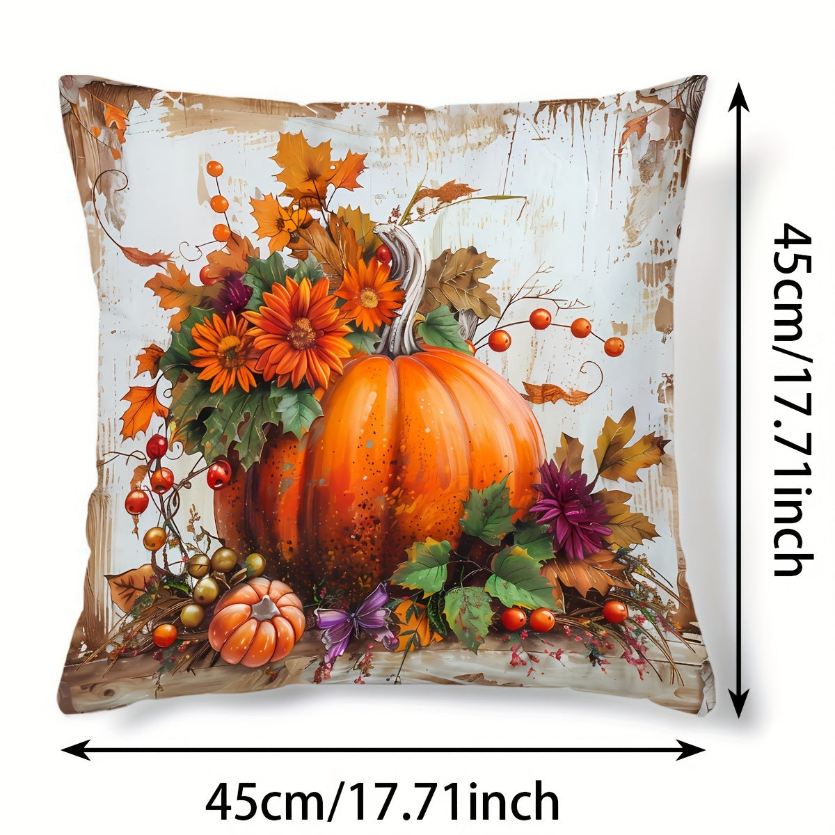 Modern 44.96cm x 44.96cm Autumnal Pillow Cover featuring Pumpkins and Sunflowers, Ideal for Home Decor in the Sofa, Living Room, or Bedroom. Single-Sided Print, Pillow Insert Not Included.