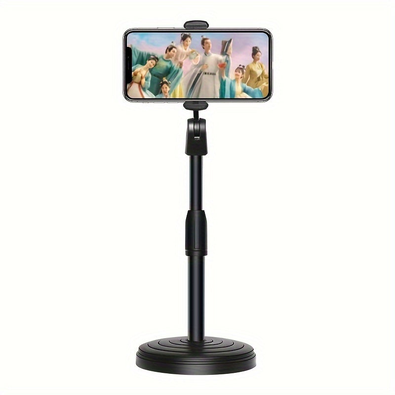 Adjustable mobile phone holder with 360-degree rotation, foldable, stable, and portable design.