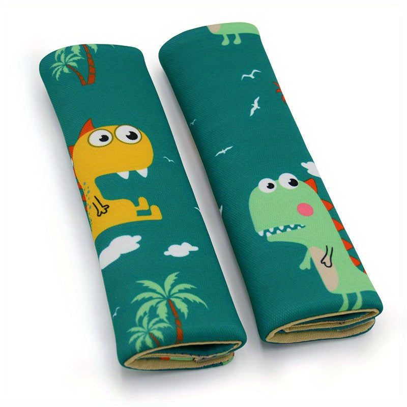 Keep comfortable and safe during your summer travels with this adorable set of 2 dinosaur car seat belt covers. These soft shoulder pads provide extra comfort and protection while in your vehicle, ensuring a smooth and enjoyable ride.