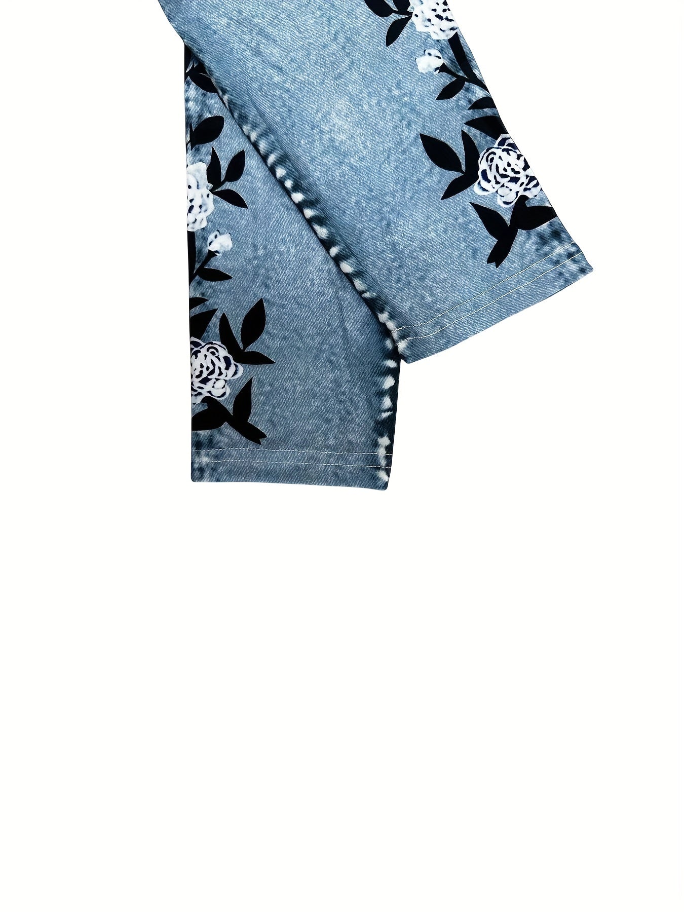 High waist leggings with faux denim print for daily wear.