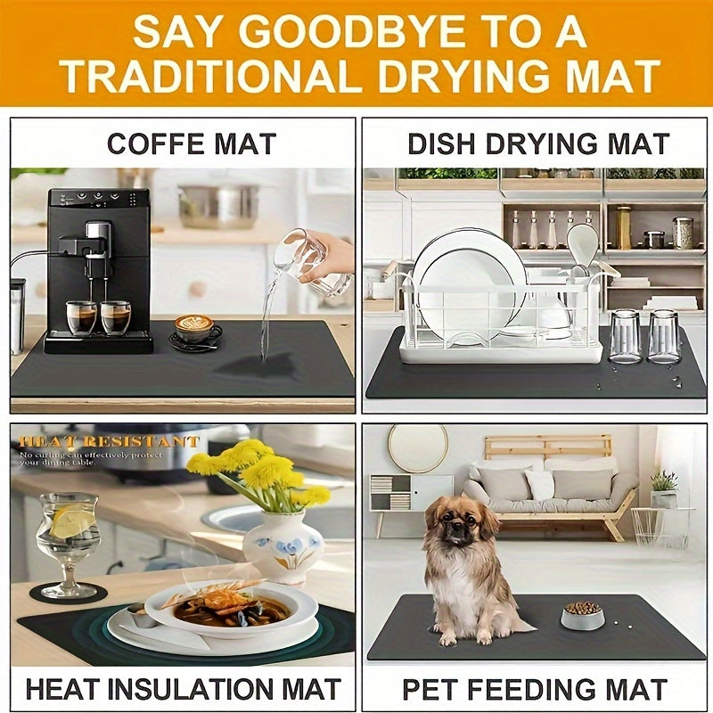 One piece of Pan Drying Mat that also functions as a Coffee Machine Surface Absorption Mat, Coffee Mat, Washstand Diatomium Drain Mat, Soft Faucet Suction Mat for kitchen supplies.