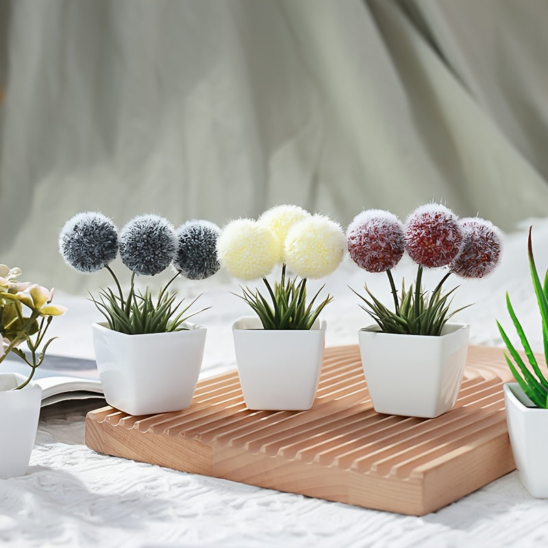 1 set of 6 simulated plants in a Nordic style for indoor decoration. Includes ball, aloe vera, begonia, lavender, artificial succulent bonsai. Perfect for office desktop ornament.