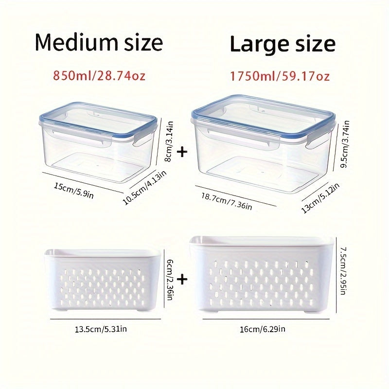 Premium Leak-Proof Food Storage Containers 4-Pack. BPA-Free with 2-Layer Airtight Design. Reusable and Stackable Kitchen Organizers, Ideal for Storing Fruits, Vegetables, Meat, and Grains in the Refrigerator. Made of Durable Plastic.