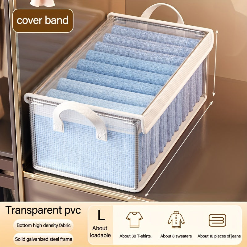 Large Foldable PVC Storage Box with Lid - Dustproof, Multi-Purpose Organizer for Clothes & Trousers, Perfect for Home and Dorm.