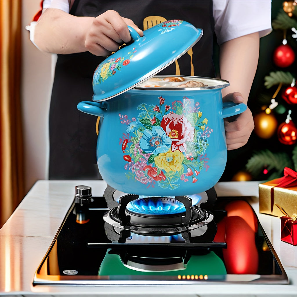 Christmas-themed Enamel Stockpot with Large Capacity - Versatile Cooking Pot Ideal for Boiling, Stewing, and More. Durable, Easy to Clean, and Compatible with All Stoves. Perfect Holiday Gift for Restaurant Kitchen Supplies.