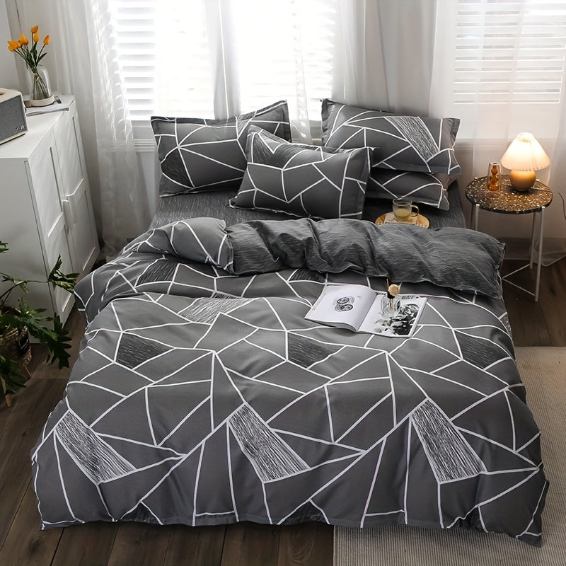 4-piece comfortable and breathable bedding set (1 quilt cover, 1 bed sheet, 2 pillowcases) suitable for living room, bedroom, and home use. Features zipper closure and machine washable.