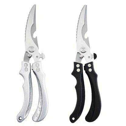 Steel kitchen shears made of stainless steel with automatic return feature, ideal for cutting chicken bones and various kitchen tasks.