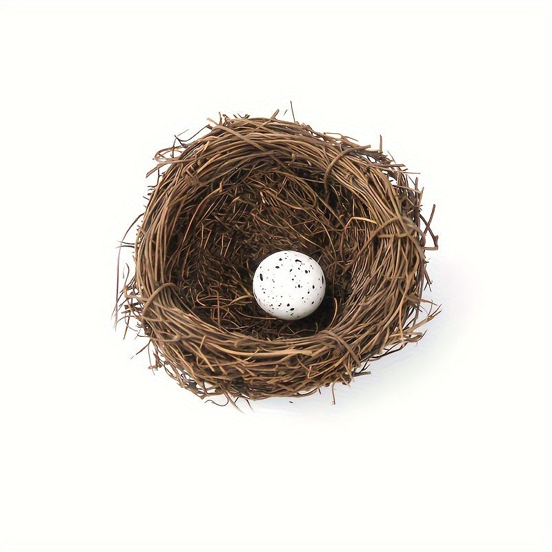 1 piece of Easter-themed bird house with rattan-woven nest, perfect for Easter party decor.