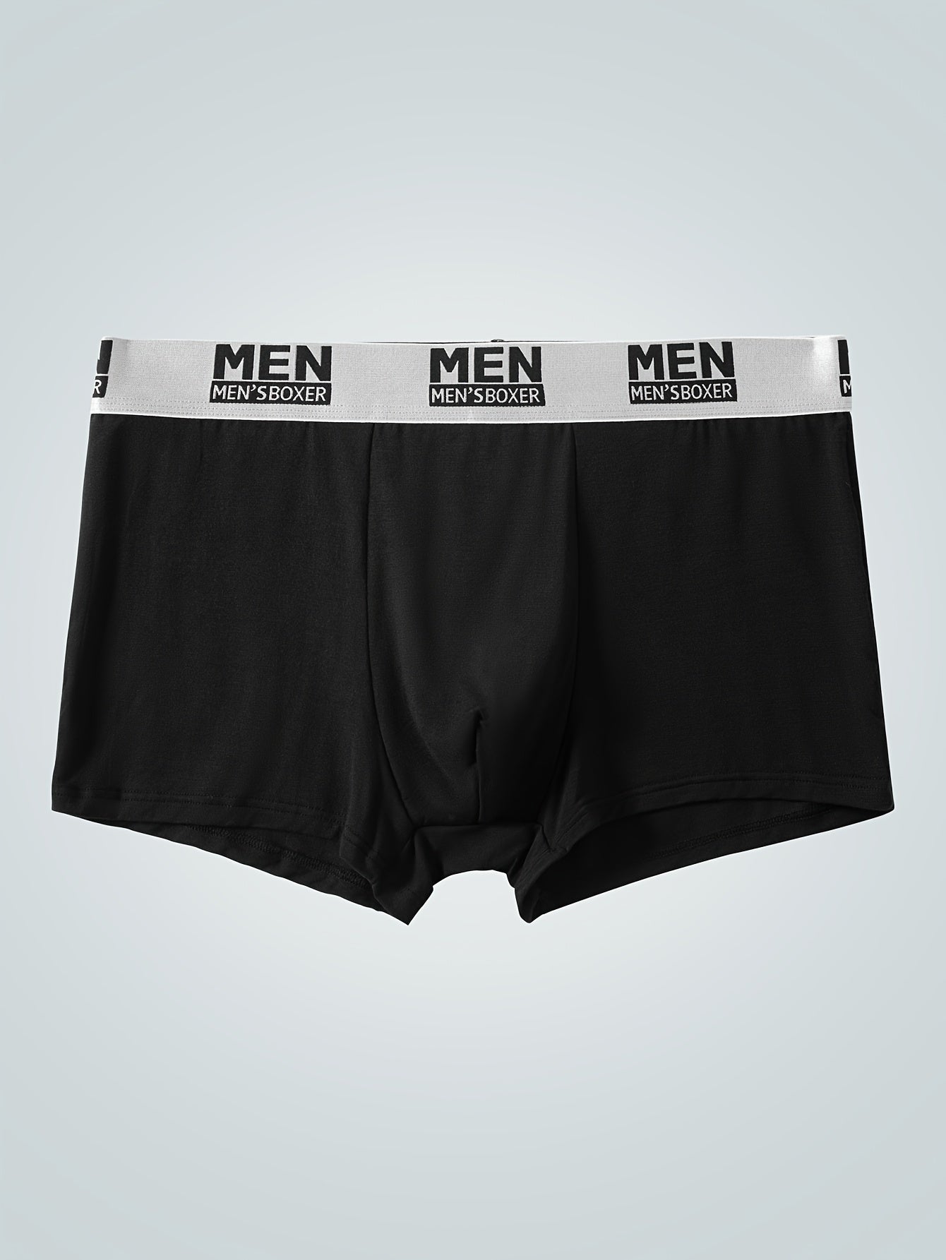 Set of 3 Men's Boxer Briefs in Black, Gray, and Dark Blue, featuring "MEN" Print, Breathable, Comfort Fit, Soft & Stretchy, Machine Washable.