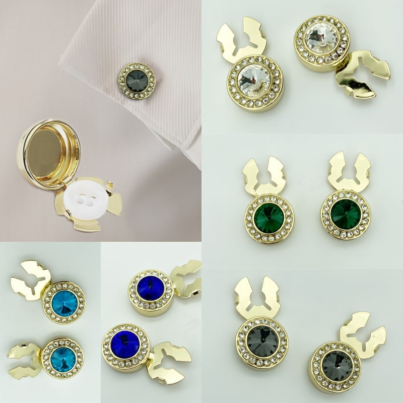 Stylish Set of 2 Button Covers - Shimmering Rhinestone Cufflinks for Both Men and Women, Suited for both Formal and Casual Outfits, Great for Gifting on Special Occasions