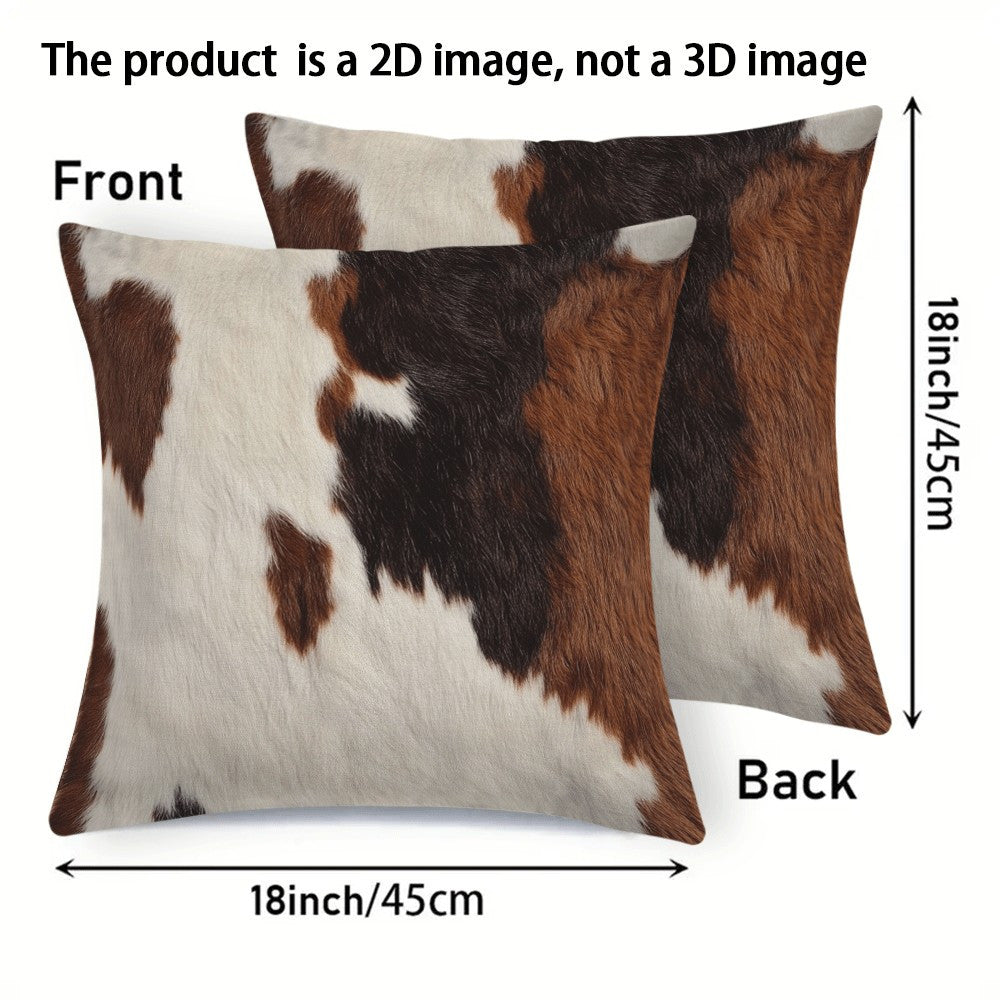 Set of 2 Modern Farmhouse Cowhide Print Pillow Covers, 45.72x45.72 cm, Made from Flannel Fabric, Easy to Clean in the Washing Machine, Stylish Decorative Throw Pillow Cases with Zipper Closure for Sofa and Bedroom, Provides Comfort All Year Round