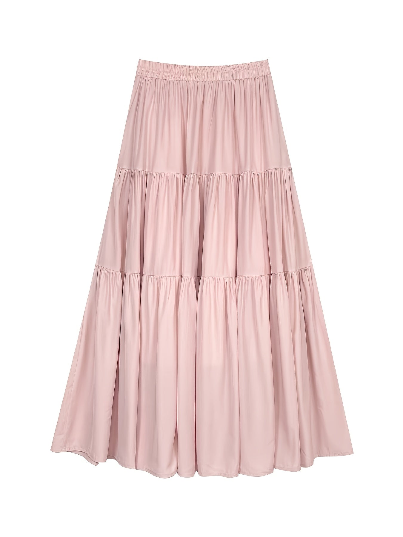 Women's elegant tiered A-line long skirt made of 100% polyester with lining, elastic high-waist, flared hem, loose fit, suitable for spring/summer/fall fashion.