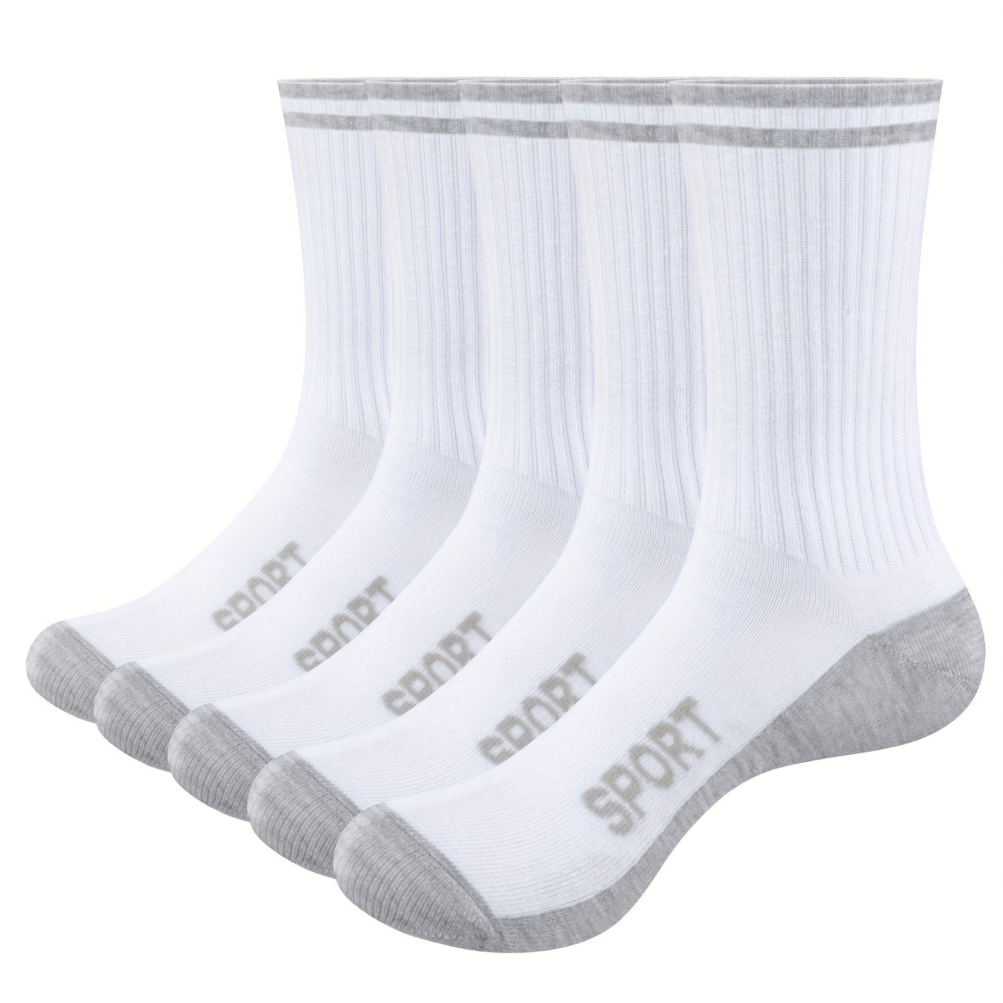 5 pairs of men's breathable sports crew socks for year-round training