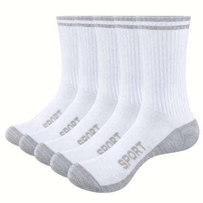 5 pairs of men's breathable sports crew socks for year-round training